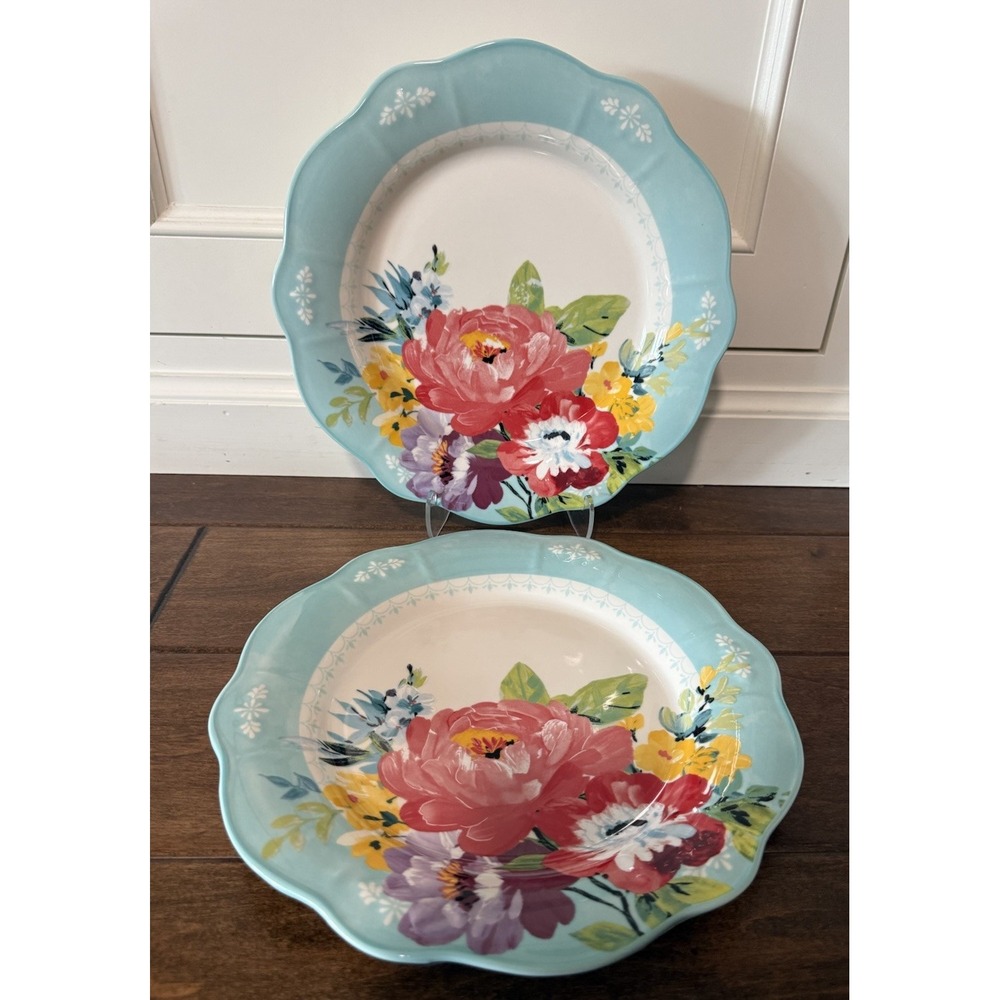 The Pioneer Woman Sweet Romance Dinner Plate Scalloped Edge Floral Lot of 2 NEW!